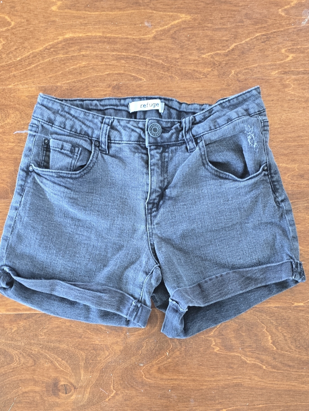 refuge Women's Dark Gray Rolled Hem Denim Shorts